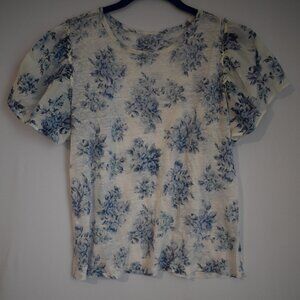 Women's Loft Short Sleeve Shirt Blue Floral and White Size Medium
